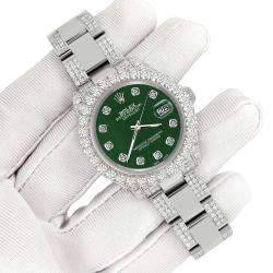 Rolex Custom Forest Green 7.2ct Diamonds Stainless Steel Datejust 178240 Automatic Women's Wristwatch 31mm