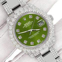 Rolex Custom Royal Green 7.2ct Diamonds Stainless Steel Datejust 178240 Automatic Women's Wristwatch 31mm
