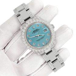 Rolex Custom Turquoise 7.2ct Diamonds Stainless Steel Datejust 178240 Automatic Women's Wristwatch 31mm