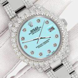 Rolex Custom Ice Blue 7.2ct Diamonds Stainless Steel Datejust 178240 Automatic Women's Wristwatch 31mm