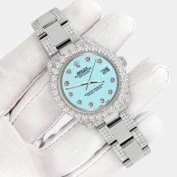 Rolex Custom Ice Blue 7.2ct Diamonds Stainless Steel Datejust 178240 Automatic Women's Wristwatch 31mm