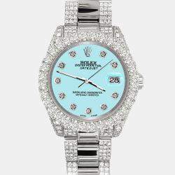 Rolex Custom Ice Blue 7.2ct Diamonds Stainless Steel Datejust 178240 Automatic Women's Wristwatch 31mm