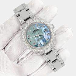 Rolex Custom Tahitian Blue 7.2ct Diamonds Stainless Steel Datejust 178240 Automatic Women's Wristwatch 31mm