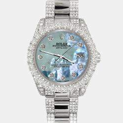Rolex Custom Tahitian Blue 7.2ct Diamonds Stainless Steel Datejust 178240 Automatic Women's Wristwatch 31mm