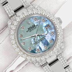 Rolex Custom Tahitian Blue 7.2ct Diamonds Stainless Steel Datejust 178240 Automatic Women's Wristwatch 31mm