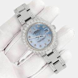 Rolex Custom Sky Blue 7.2ct Diamonds Stainless Steel Datejust 178240 Automatic Women's Wristwatch 31mm