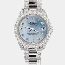 Rolex Custom Sky Blue 7.2ct Diamonds Stainless Steel Datejust 178240 Automatic Women's Wristwatch 31mm