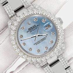 Rolex Custom Sky Blue 7.2ct Diamonds Stainless Steel Datejust 178240 Automatic Women's Wristwatch 31mm