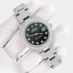 Rolex Custom Black 7.2ct Diamonds Stainless Steel Datejust 178240 Automatic Women's Wristwatch 31mm