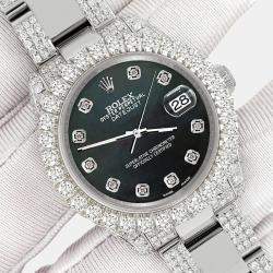Rolex Custom Black 7.2ct Diamonds Stainless Steel Datejust 178240 Automatic Women's Wristwatch 31mm