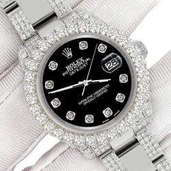 Rolex Custom Black 7.2ct Diamonds Stainless Steel Datejust 178240 Automatic Women's Wristwatch 31mm