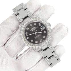 Rolex Custom Rhodium Gray 7.2ct Diamonds Stainless Steel Datejust 178240 Automatic Women's Wristwatch 31mm