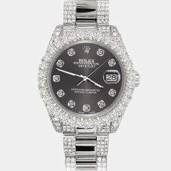 Rolex Custom Rhodium Gray 7.2ct Diamonds Stainless Steel Datejust 178240 Automatic Women's Wristwatch 31mm
