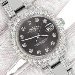 Rolex Custom Rhodium Gray 7.2ct Diamonds Stainless Steel Datejust 178240 Automatic Women's Wristwatch 31mm