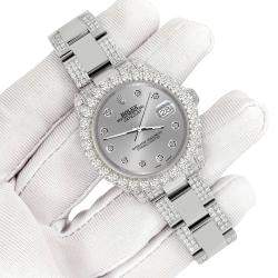 Rolex Custom Gray 7.2ct Diamonds Stainless Steel Datejust 178240 Automatic Women's Wristwatch 31mm