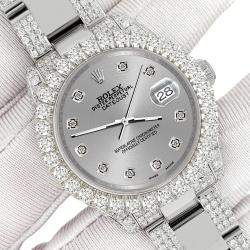 Rolex Custom Gray 7.2ct Diamonds Stainless Steel Datejust 178240 Automatic Women's Wristwatch 31mm