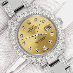 Rolex Custom Champagne 7.2ct Diamonds Stainless Steel Datejust 178240 Automatic Women's Wristwatch 31mm