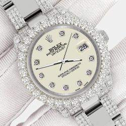 Rolex Custom Satin Linen 7.2ct Diamonds Stainless Steel Datejust 178240 Automatic Women's Wristwatch 31mm