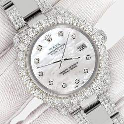 Rolex Custom White MOP 7.2CT Diamond Stainless Steel Datejust 178240 Automatic Women's Wristwatch 31mm