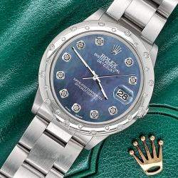 Rolex Custom Black Diamond Stainless Steel Datejust 78240 Automatic Women's Wristwatch 31 mm