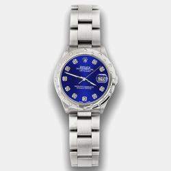 Rolex Custom Navy Blue Diamond Stainless Steel Datejust 78240 Automatic Women's Wristwatch 31 mm