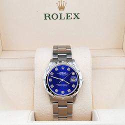 Rolex Custom Navy Blue Diamond Stainless Steel Datejust 78240 Automatic Women's Wristwatch 31 mm