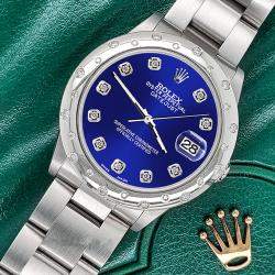 Rolex Custom Navy Blue Diamond Stainless Steel Datejust 78240 Automatic Women's Wristwatch 31 mm