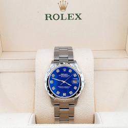 Rolex Custom Royal Blue Diamond Stainless Steel Datejust 78240 Automatic Women's Wristwatch 31 mm