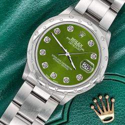 Rolex Custom Royal Green Diamond Stainless Steel Datejust 78240 Automatic Women's Wristwatch 31 mm