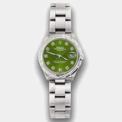 Rolex Custom Royal Green Diamond Stainless Steel Datejust 78240 Automatic Women's Wristwatch 31 mm