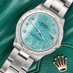 Rolex Custom Aquamarine MOP Diamond Stainless Steel Datejust 78240 Automatic Women's Wristwatch 31 mm