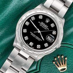 Rolex Custom Black Diamond Stainless Steel Datejust 78240 Automatic Women's Wristwatch 31 mm