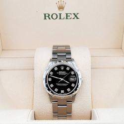 Rolex Custom Black Diamond Stainless Steel Datejust 78240 Automatic Women's Wristwatch 31 mm