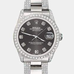 Rolex Custom Rhodium Grey 3.5ct Diamond Stainless Steel Datejust Automatic Women's Wristwatch 31 mm