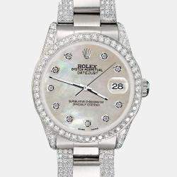 Rolex Custom Champagne MOP 3.5ct Diamond Stainless Steel Datejust Automatic Women's Wristwatch 31 mm