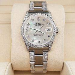 Rolex Custom Champagne MOP 3.5ct Diamond Stainless Steel Datejust Automatic Women's Wristwatch 31 mm