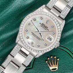 Rolex Custom Champagne MOP 3.5ct Diamond Stainless Steel Datejust Automatic Women's Wristwatch 31 mm