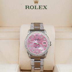 Rolex Custom Pink MOP 3.5ct Diamond Stainless Steel Datejust Automatic Women's Wristwatch 31 mm