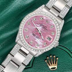 Rolex Custom Pink MOP 3.5ct Diamond Stainless Steel Datejust Automatic Women's Wristwatch 31 mm