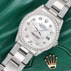 Rolex Custom White MOP 3.5ct Diamond Stainless Steel Datejust Automatic Women's Wristwatch 31 mm