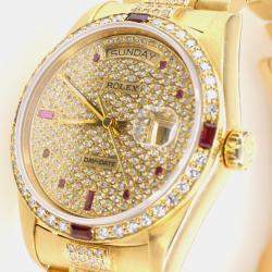 Rolex Custom  Diamond 18K Yellow Gold Day-Date  Automatic Men's Wristwatch 36mm