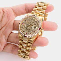 Rolex Custom  Diamond 18K Yellow Gold Day-Date  Automatic Men's Wristwatch 36mm