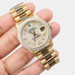 Rolex Custom White MOP Diamond 18K Yellow Gold President Datejust  Automatic Women's Wristwatch 31mm