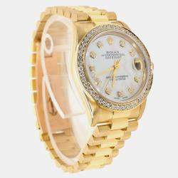 Rolex Custom White MOP Diamond 18K Yellow Gold President Datejust  Automatic Women's Wristwatch 31mm