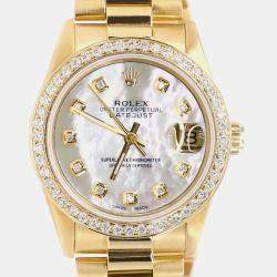 Rolex Custom White MOP Diamond 18K Yellow Gold President Datejust  Automatic Women's Wristwatch 31mm
