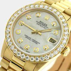 Rolex Custom White MOP Diamond Stainless Steel President Datejust  Automatic Women's Wristwatch 31MM