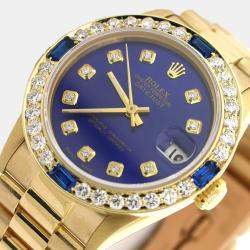 Rolex Custom Blue Diamond 18K Yellow Gold President Datejust 68278 Automatic Women's Wristwatch 31MM