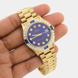 Rolex Custom Blue Diamond 18K Yellow Gold President Datejust 68278 Automatic Women's Wristwatch 31MM
