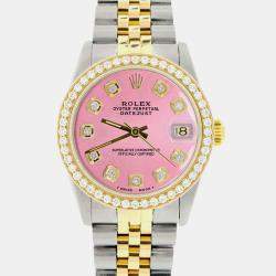 Rolex Custom Hot Pink Diamond 18K Yellow Gold Stainless Steel Datejust  Automatic Women's Wristwatch 31mm