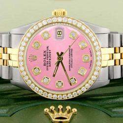 Rolex Custom Hot Pink Diamond 18K Yellow Gold Stainless Steel Datejust  Automatic Women's Wristwatch 31mm